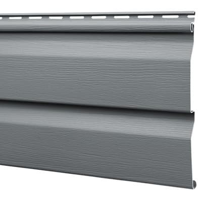 Mitten Double 4.5 Dutchlap vinyl siding profile in the grey-blue Indigo colour.