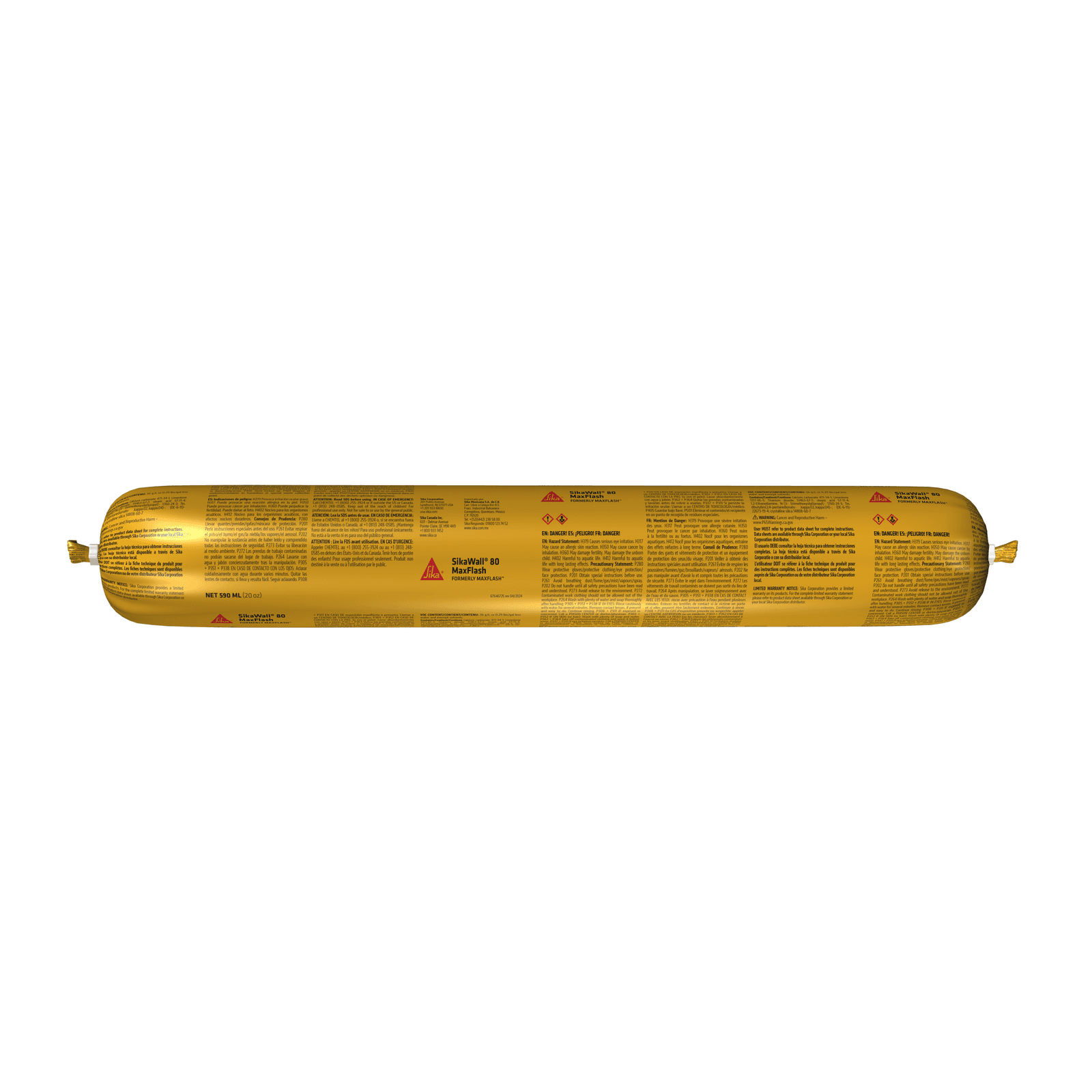 A gold foil sausage tube of SikaWall-80 MaxFlash liquid flashing membrane.