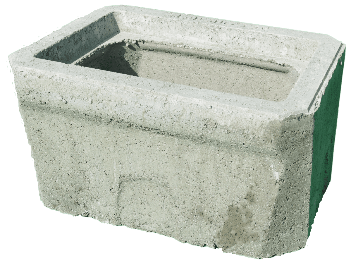Precast concrete water meter service box with an open top and recessed lid seat.